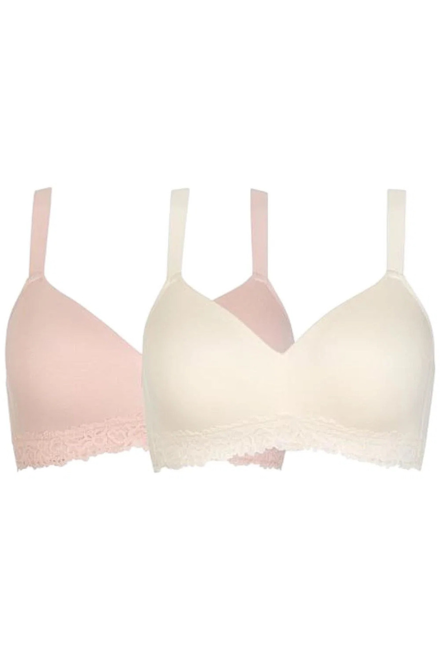 Comfort Code Women's 2-pack Lined Lace Trim Wireless Bra White/Peach -